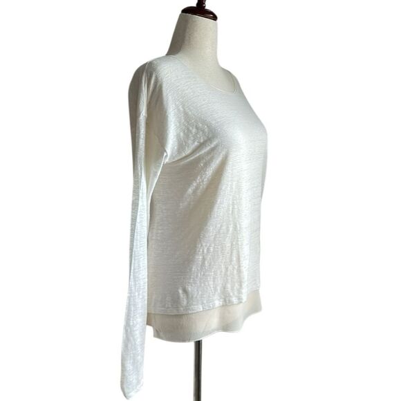 Vince Women’s Linen Silk Long Sleeve Tee Ivory – Layered Hem Size S - Picture 3 of 10